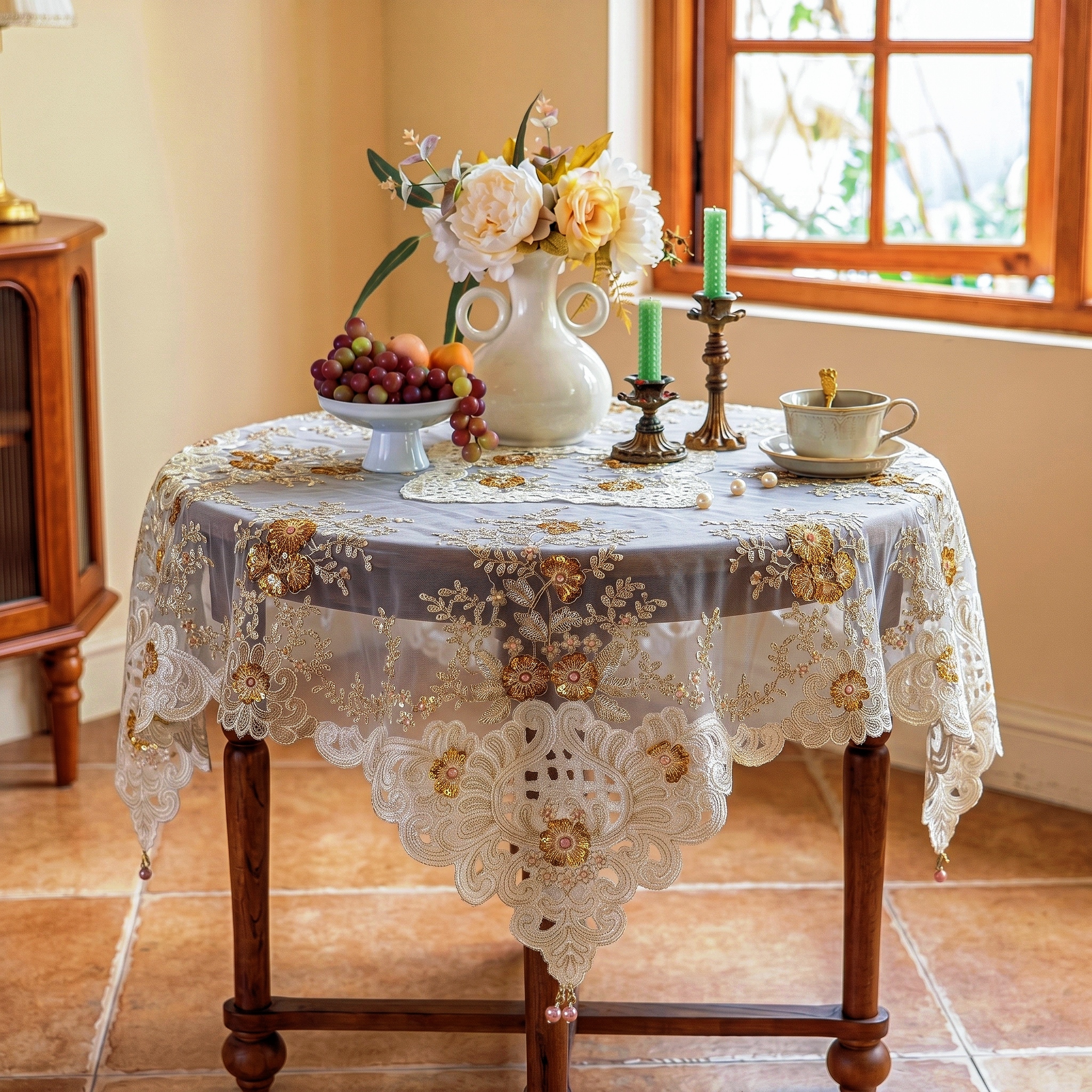 Outdoor Furniture Year Round - Luxury 3d Embroidered Flower Square Tablecloth