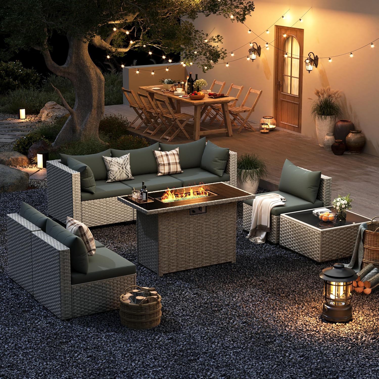 Outdoor Furniture Fire Pit - 8-Seat Outdoor Sectional Sofa Set with