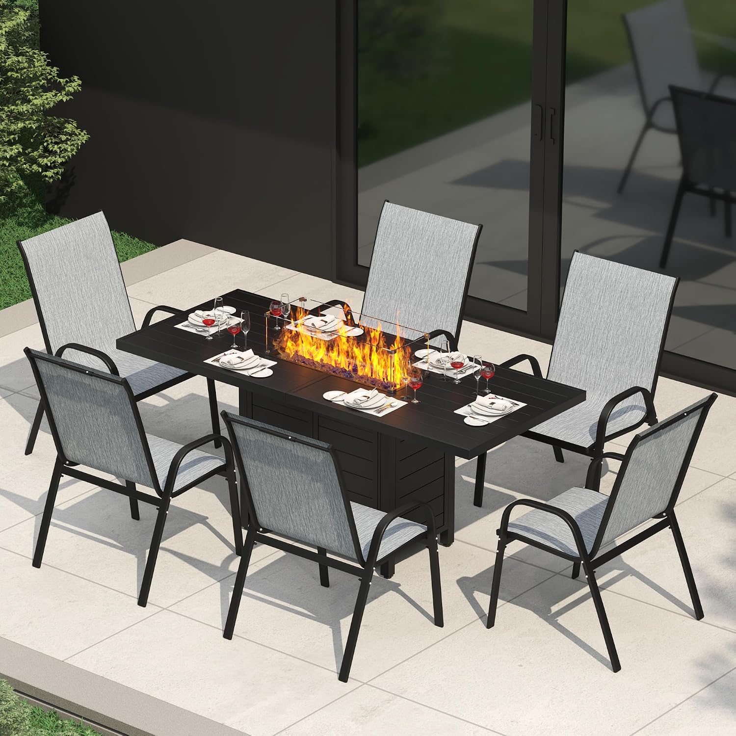 Outdoor Furniture Fire Pit - 7 Pieces Patio Furniture Set w/