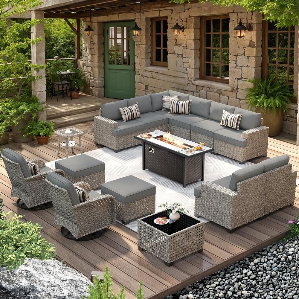 Outdoor Furniture Fire Pit - L-Shaped Outdoor Sectional Patio Furniture Set