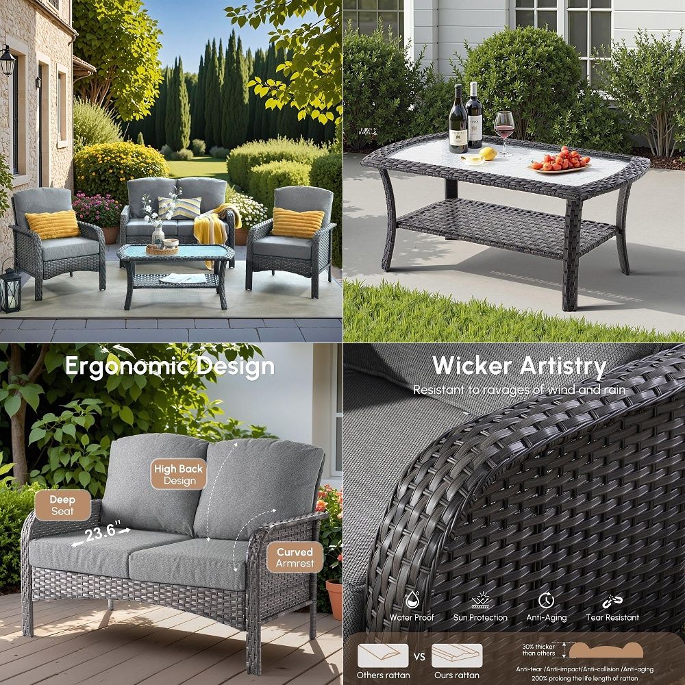 Outdoor Furniture Loveseat - Pieces Wicker Patio Furniture AllWeather PE