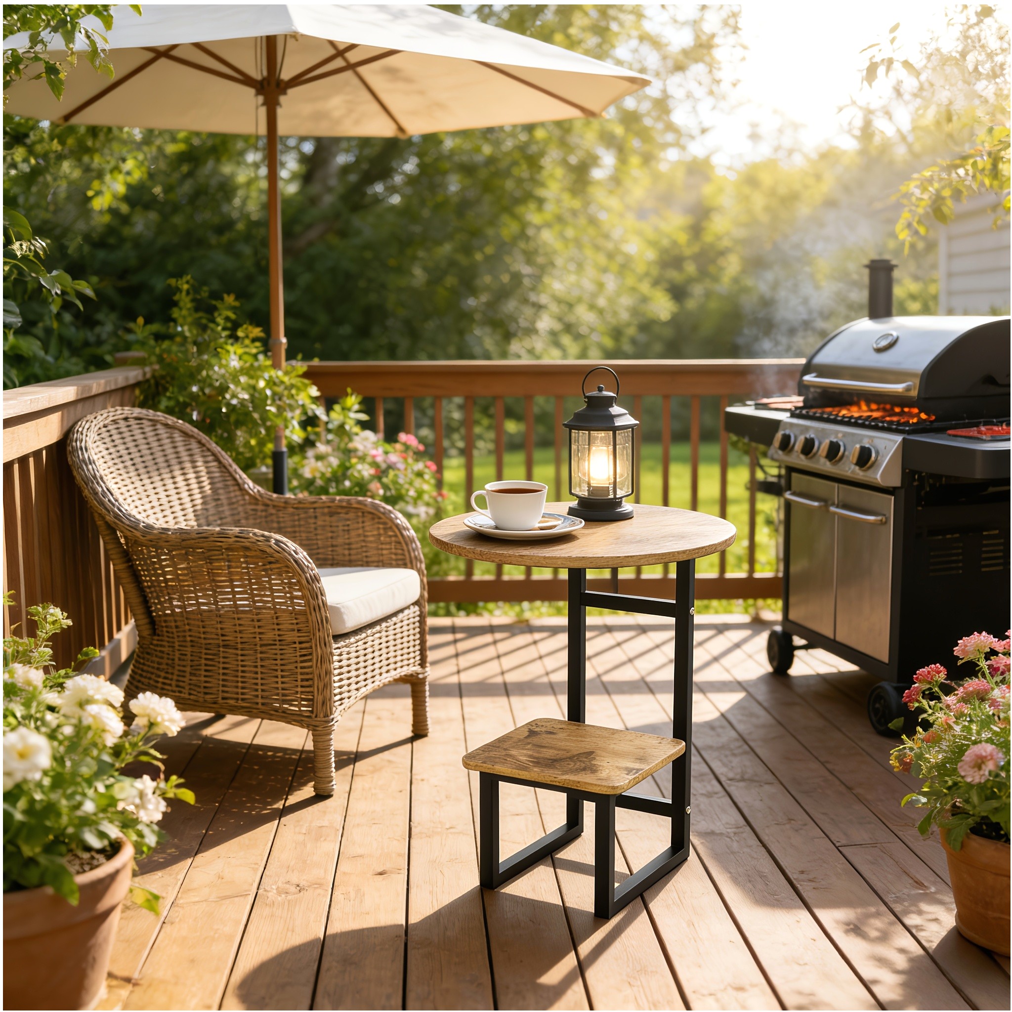 Outdoor Furniture Year Round - Outdoor Round Side Table with Double-Layer