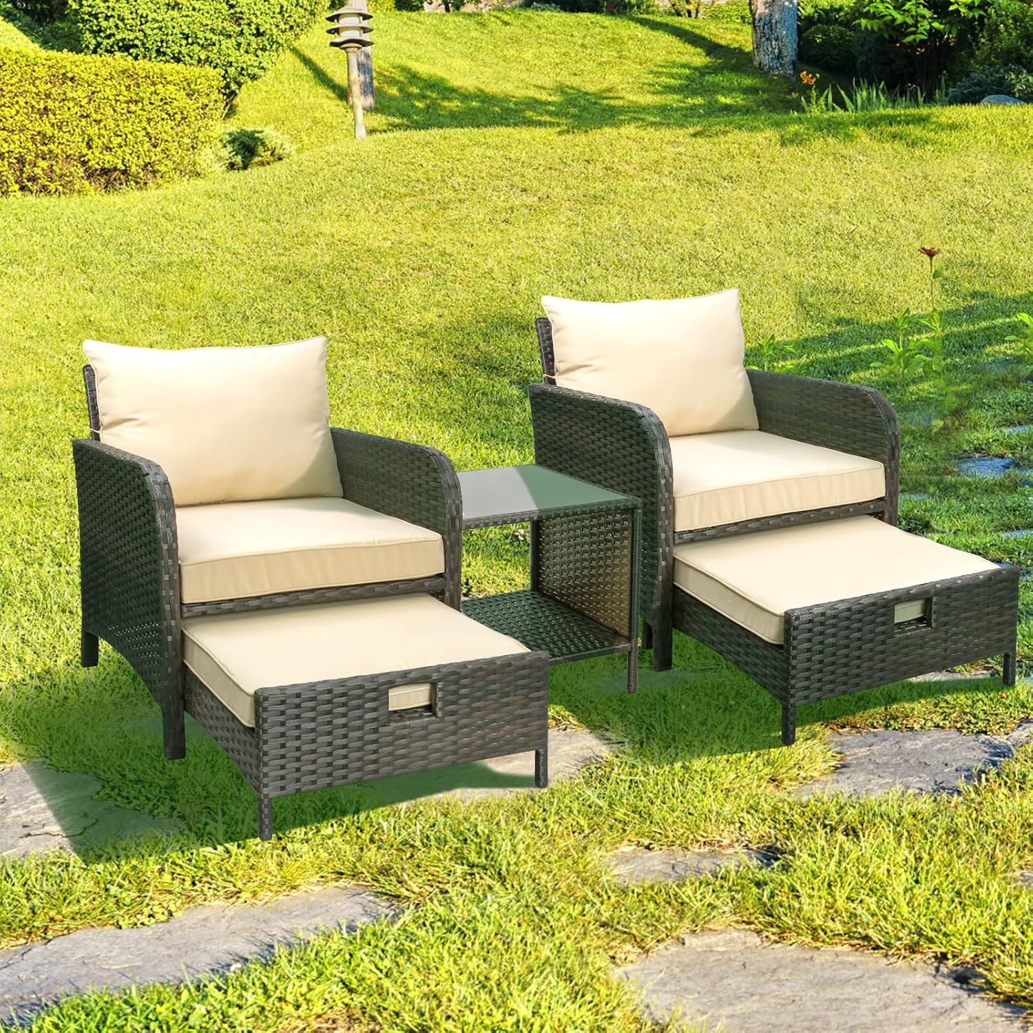 Outdoor Furniture Rattan - 5 Piece PE Wicker Rattan Balcony