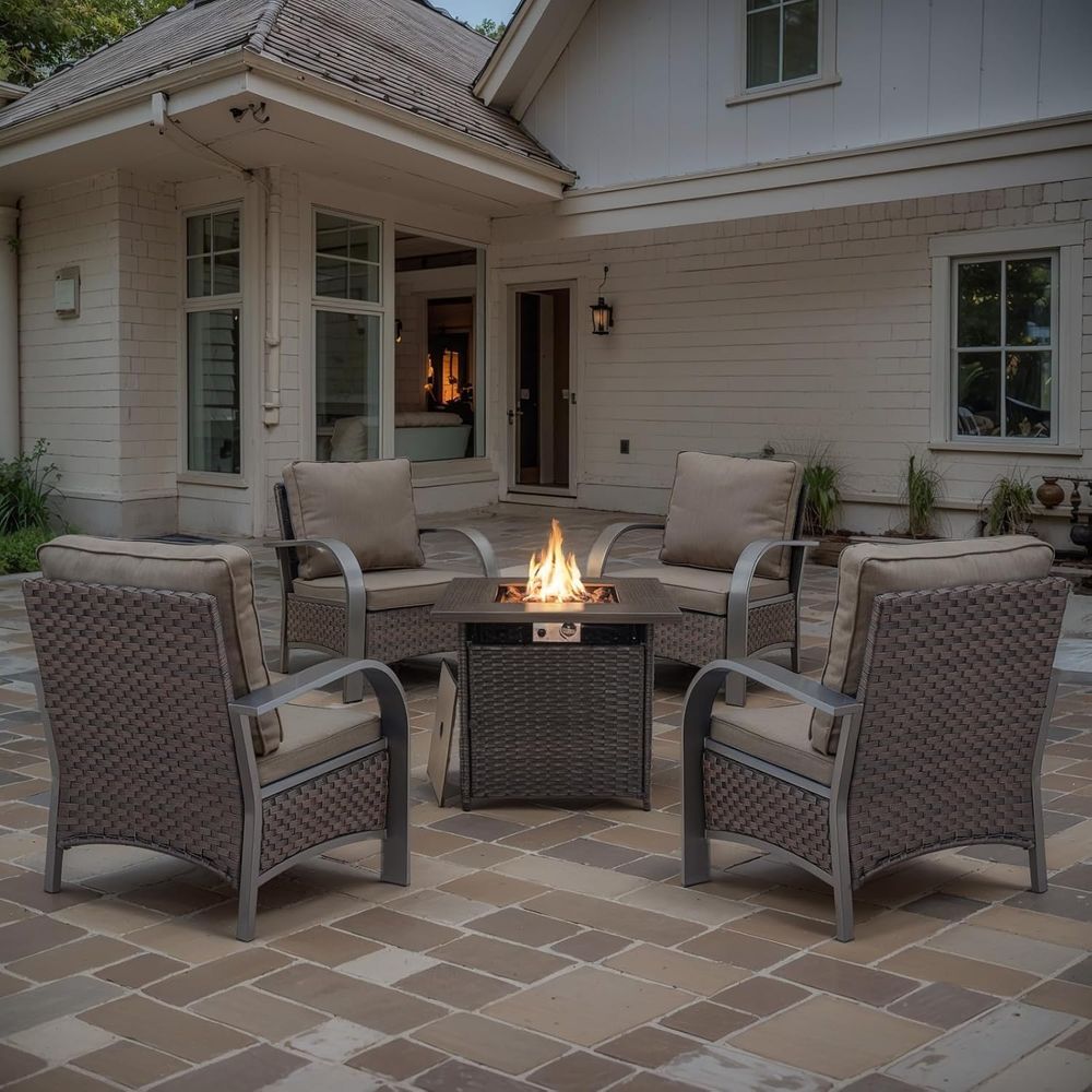 Outdoor Furniture Fire Pit - 5-Piece Patio Furniture Set with Fire