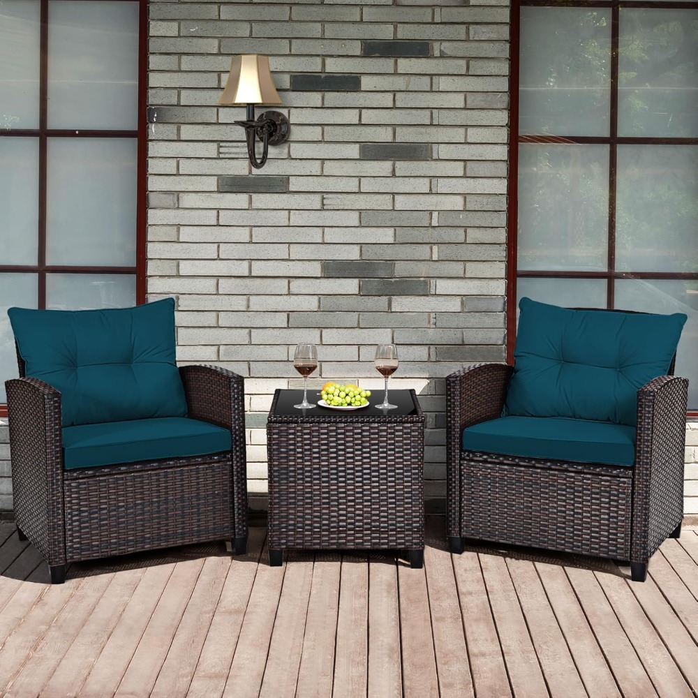 Outdoor Furniture Rattan - 3 Pieces Patio Furniture Set, PE