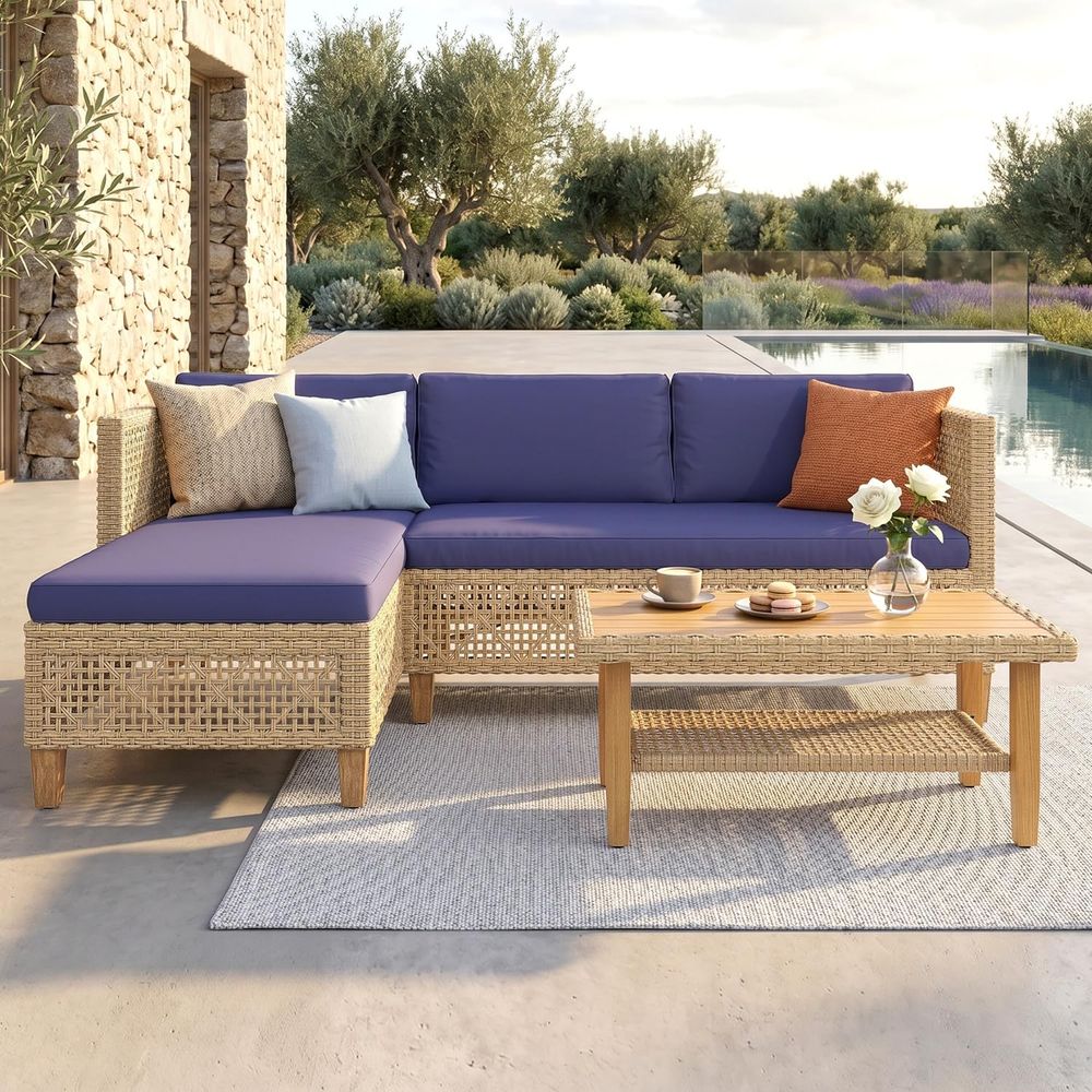 Outdoor Furniture Rattan - Boho Rattan Patio Sectional Set with