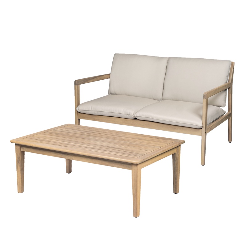 Acacia Wood Loveseat with Teak - Outdoor Furniture Loveseat บทวิจารณ์และราคา