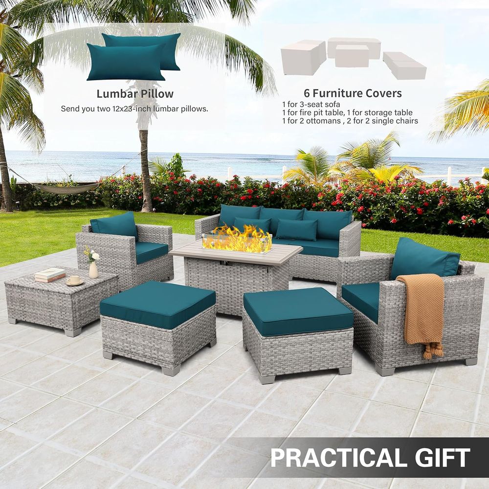 6-Piece Grey Wicker Outdoor Pa - Outdoor Furniture Fire Pit บทวิจารณ์และราคา