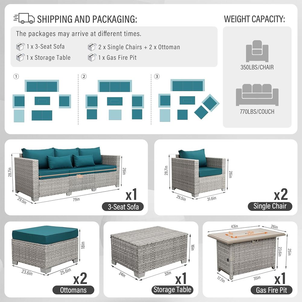 6-Piece Grey Wicker Outdoor Pa - Outdoor Furniture Fire Pit บทวิจารณ์และราคา
