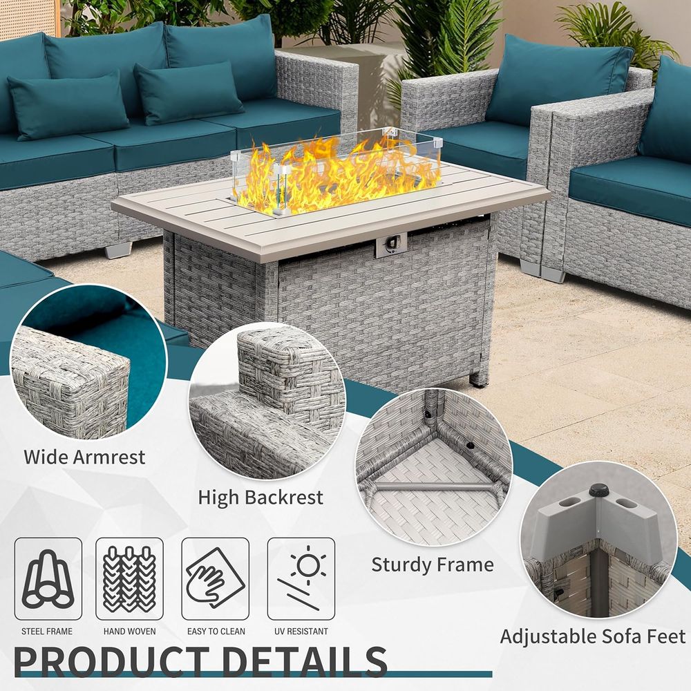6-Piece Grey Wicker Outdoor Pa - Outdoor Furniture Fire Pit บทวิจารณ์และราคา