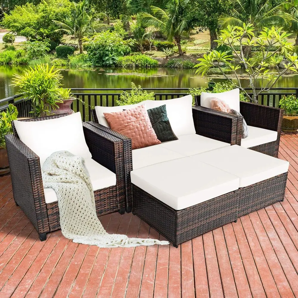 5-Piece Outdoor Wicker Patio F - Outdoor Furniture Loveseat บทวิจารณ์และราคา