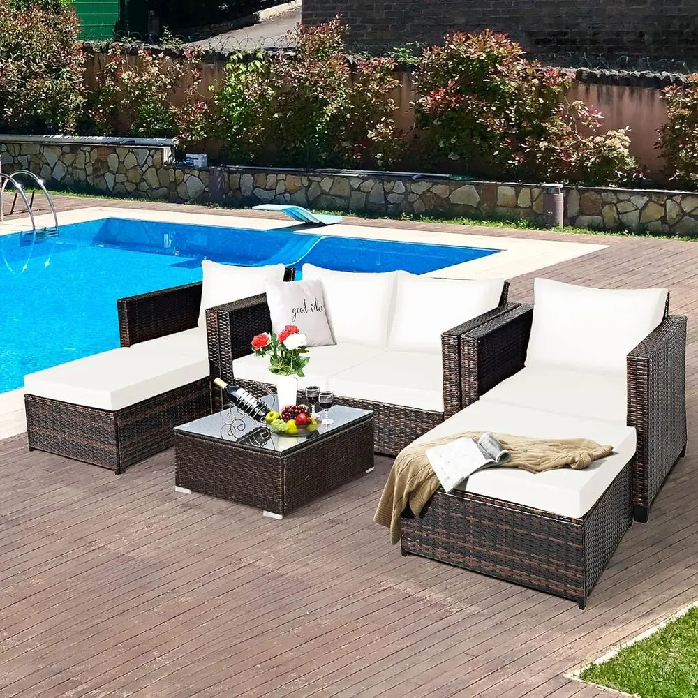 5-Piece Outdoor Wicker Patio F - Outdoor Furniture Loveseat บทวิจารณ์และราคา
