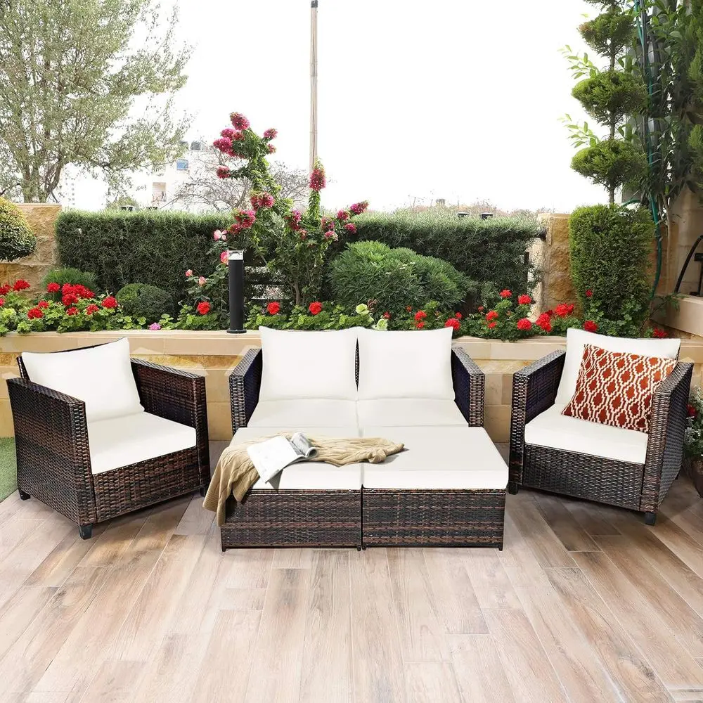 5-Piece Outdoor Wicker Patio F - Outdoor Furniture Loveseat บทวิจารณ์และราคา