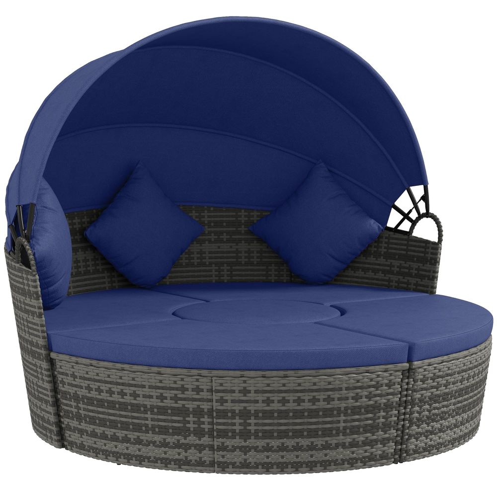 4 Piece Round Rattan Daybed, C - Outdoor Furniture Patio บทวิจารณ์และราคา
