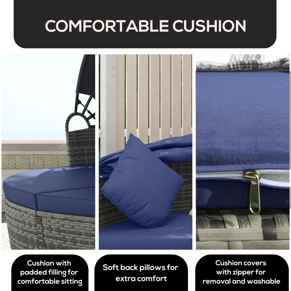 4 Piece Round Rattan Daybed, C - Outdoor Furniture Patio บทวิจารณ์และราคา