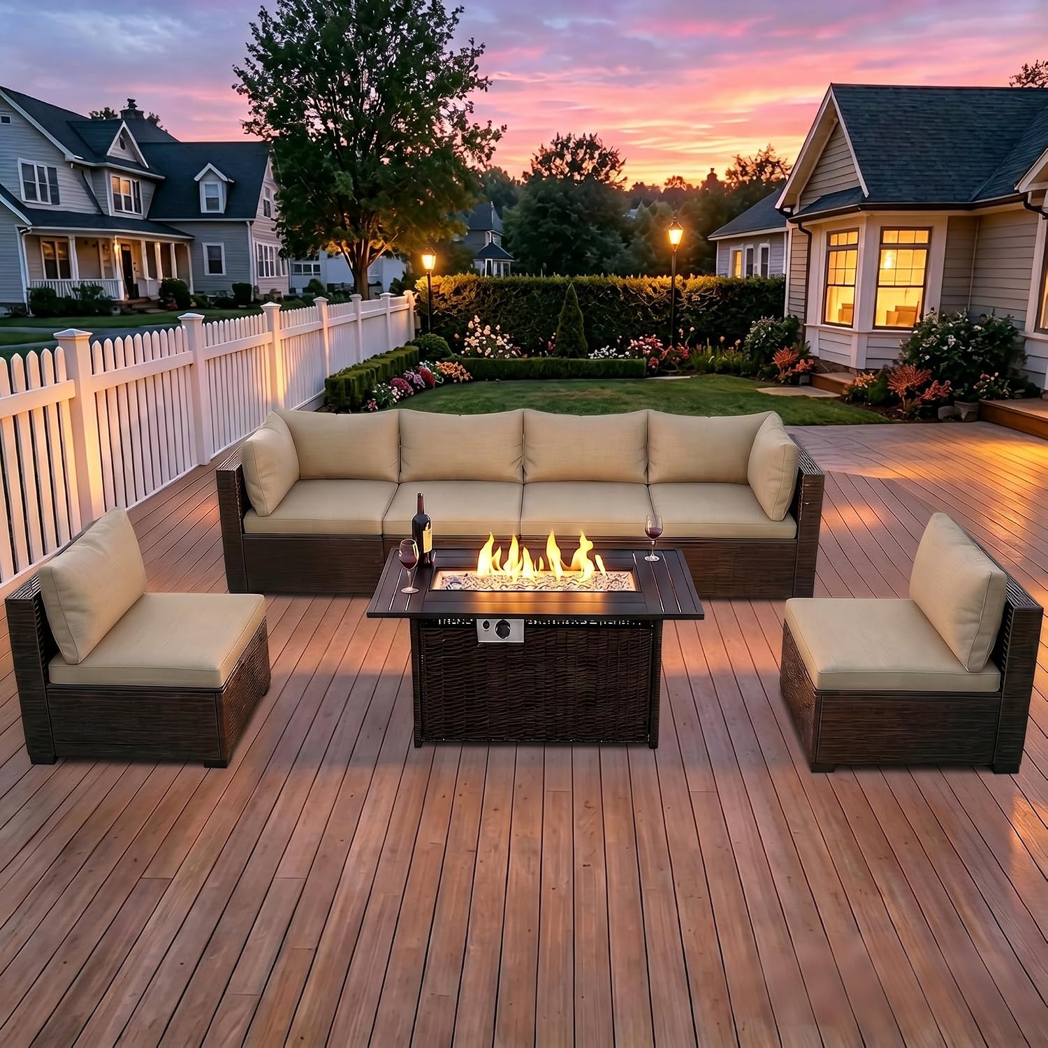 8-Piece Wicker Patio Conversat - Outdoor Furniture Fire Pit บทวิจารณ์และราคา