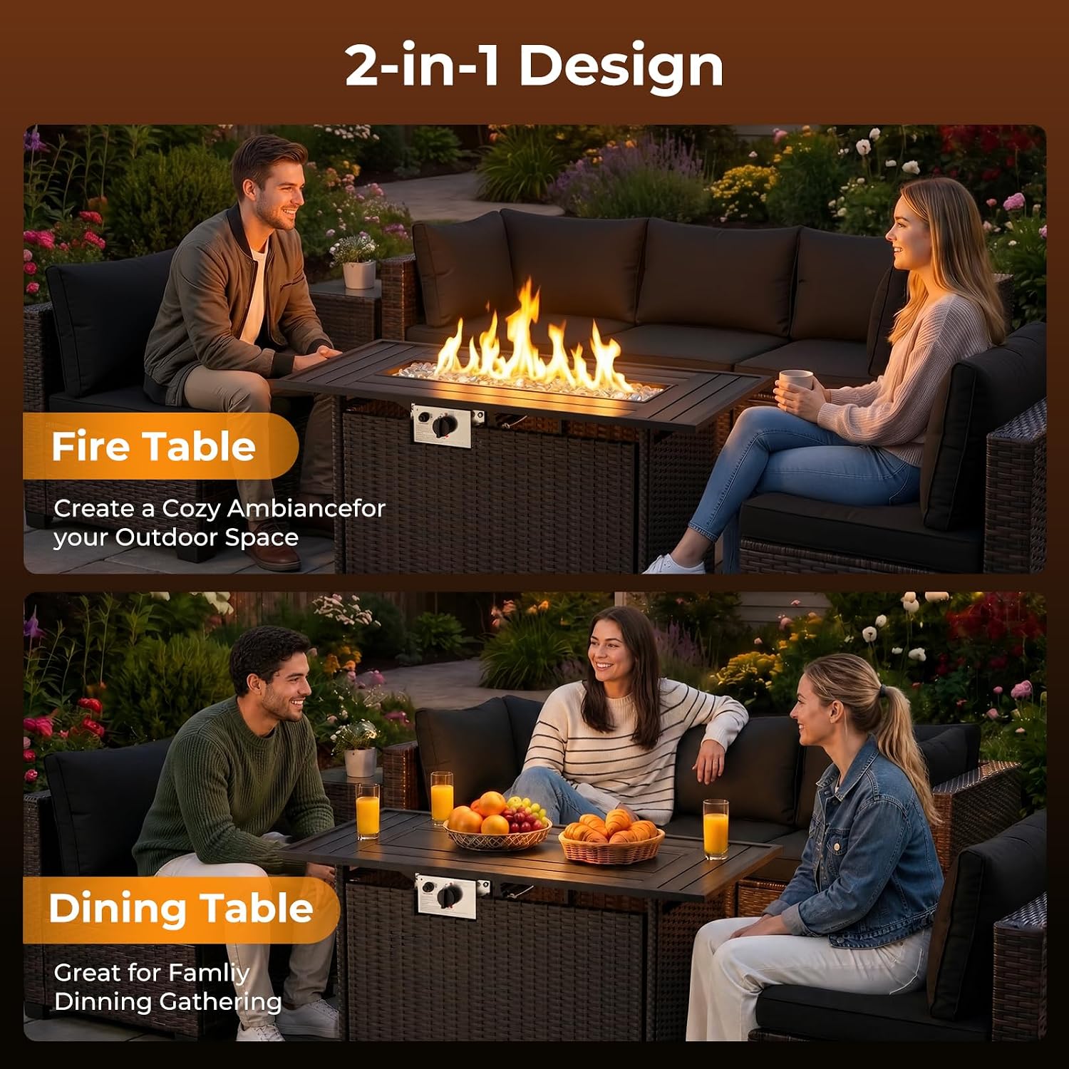 8-Piece Wicker Patio Conversat - Outdoor Furniture Fire Pit บทวิจารณ์และราคา