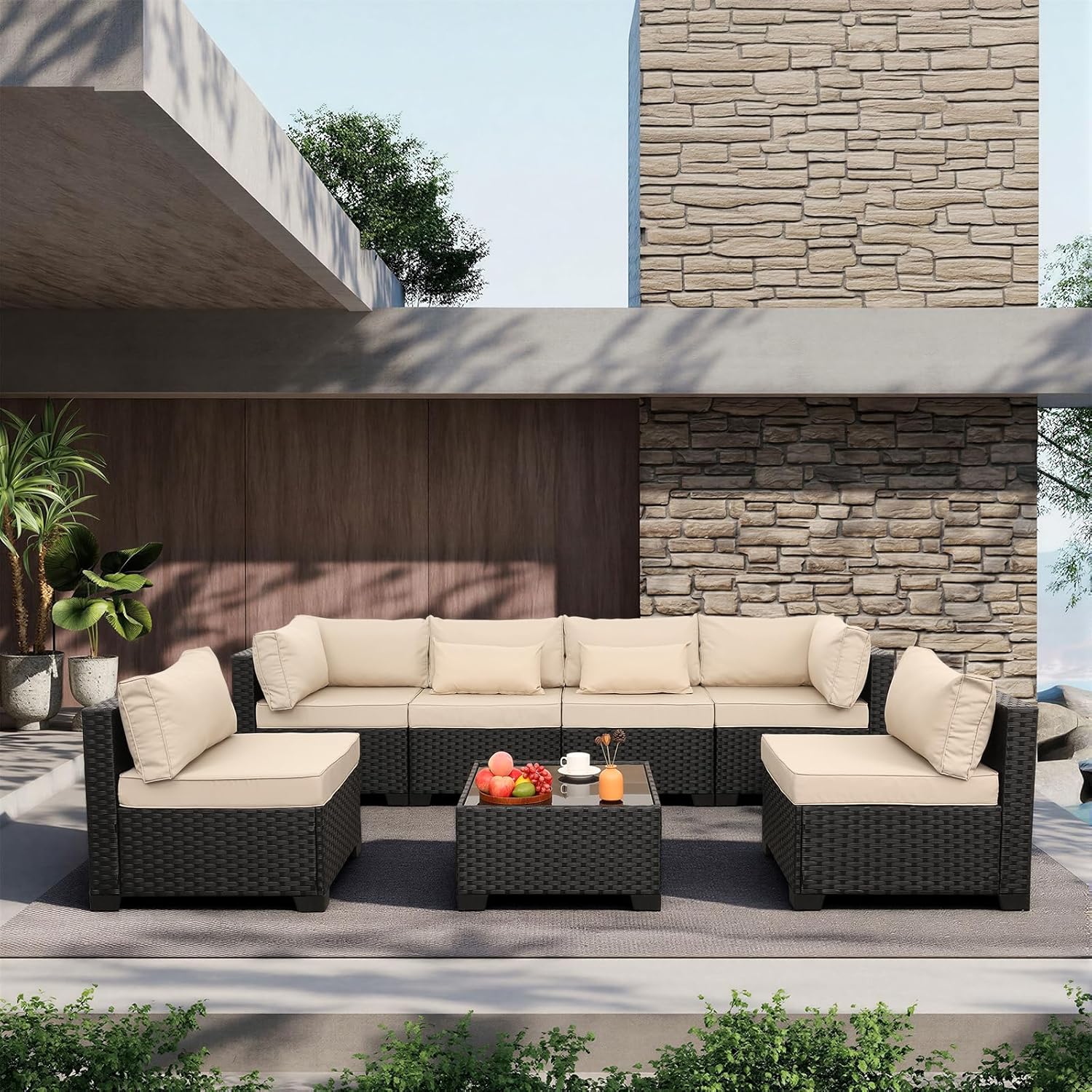 7 Piece Outdoor PE Wicker Ratt - Outdoor Furniture Rattan บทวิจารณ์และราคา