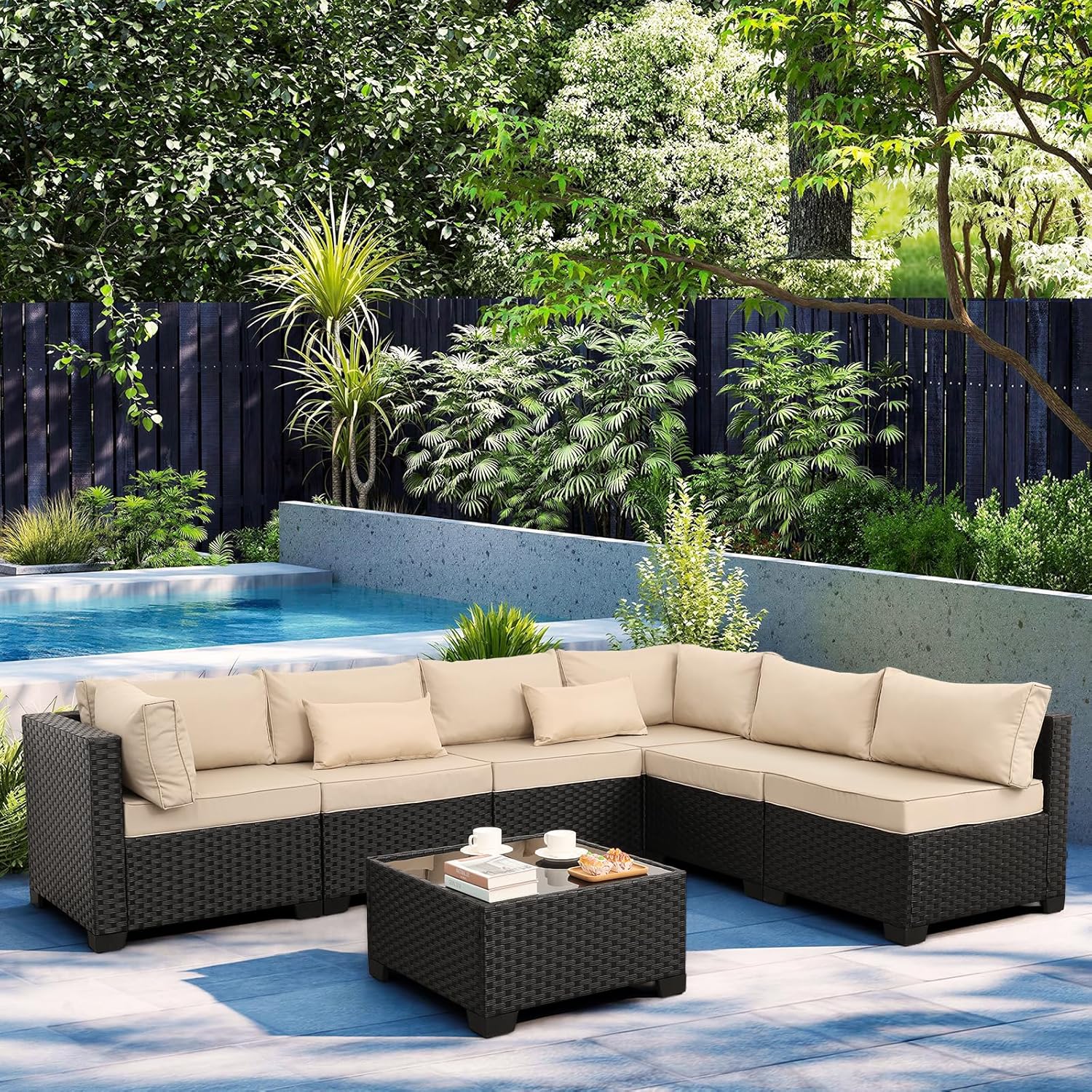 7 Piece Outdoor PE Wicker Ratt - Outdoor Furniture Rattan บทวิจารณ์และราคา