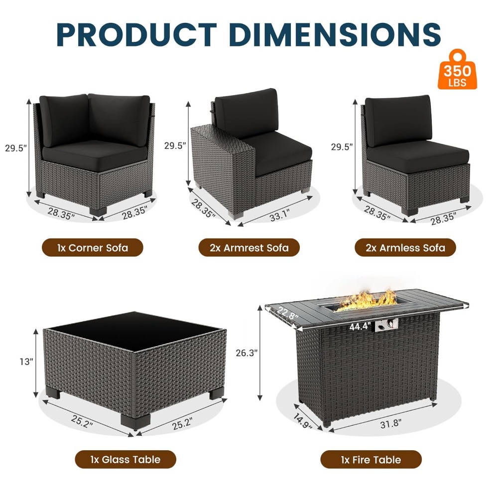 7 Piece Outdoor Sectional Sofa - Outdoor Furniture Fire Pit บทวิจารณ์และราคา