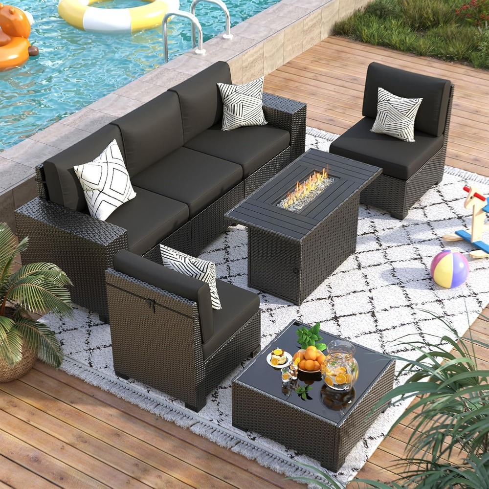 7 Piece Outdoor Sectional Sofa - Outdoor Furniture Fire Pit บทวิจารณ์และราคา
