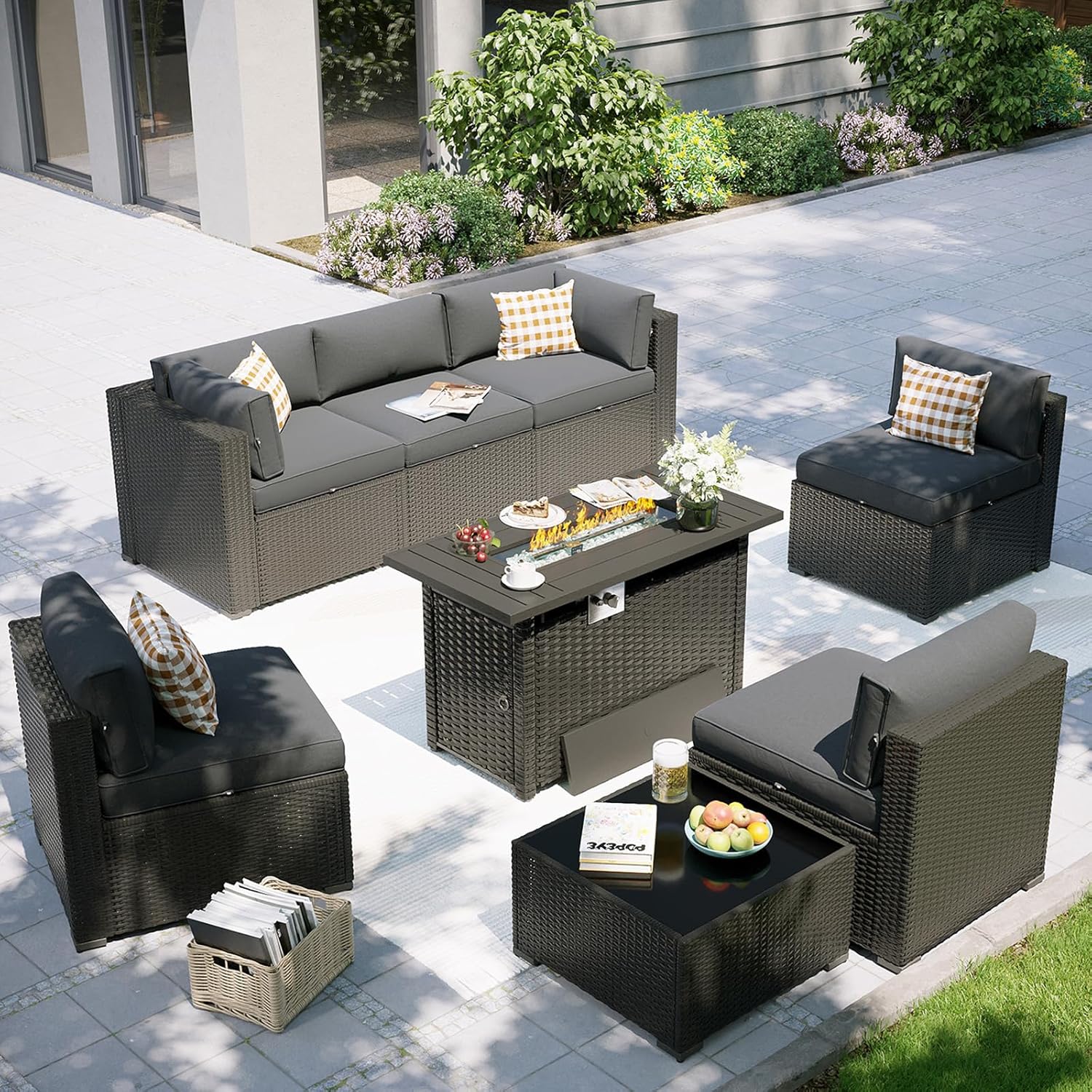 Patio Furniture Set with Fire  - Outdoor Furniture Fire Pit บทวิจารณ์และราคา
