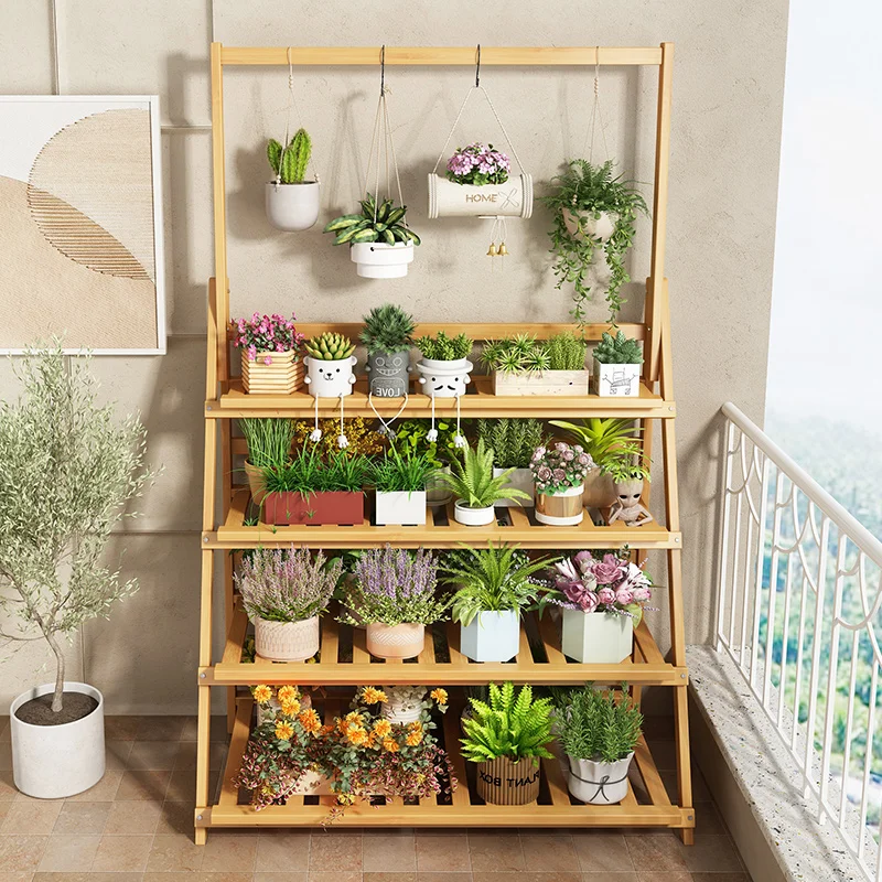 Solid Wood Flower Shelf Plant  - Outdoor Furniture Balcony บทวิจารณ์และราคา
