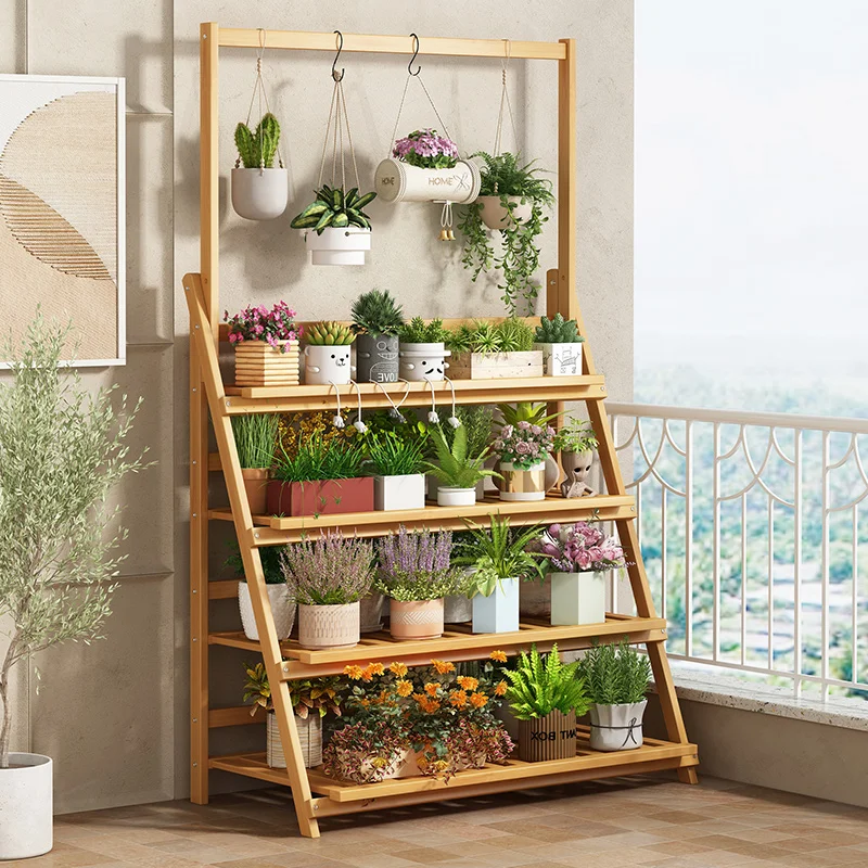 Solid Wood Flower Shelf Plant  - Outdoor Furniture Balcony บทวิจารณ์และราคา