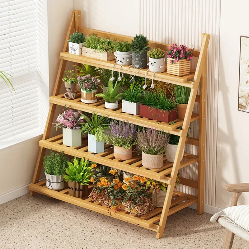 Solid Wood Flower Shelf Plant  - Outdoor Furniture Balcony บทวิจารณ์และราคา