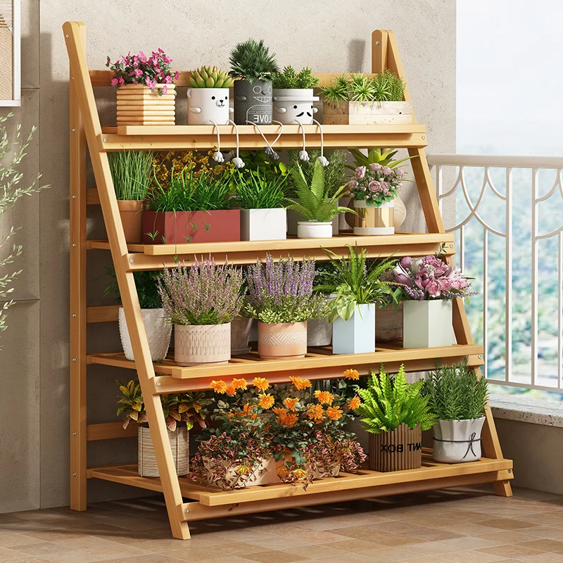 Solid Wood Flower Shelf Plant  - Outdoor Furniture Balcony บทวิจารณ์และราคา
