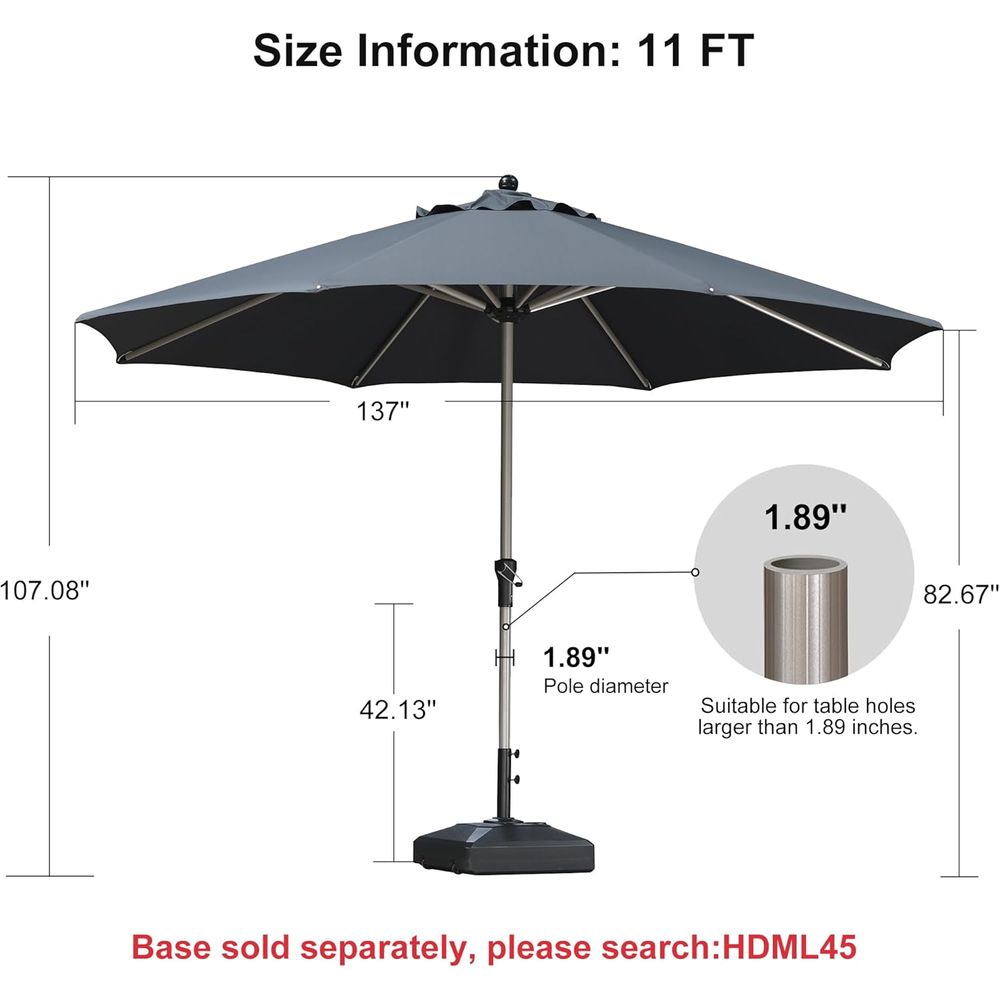 11' Round Patio Umbrella, Outd - Outdoor Furniture Year Round บทวิจารณ์และราคา