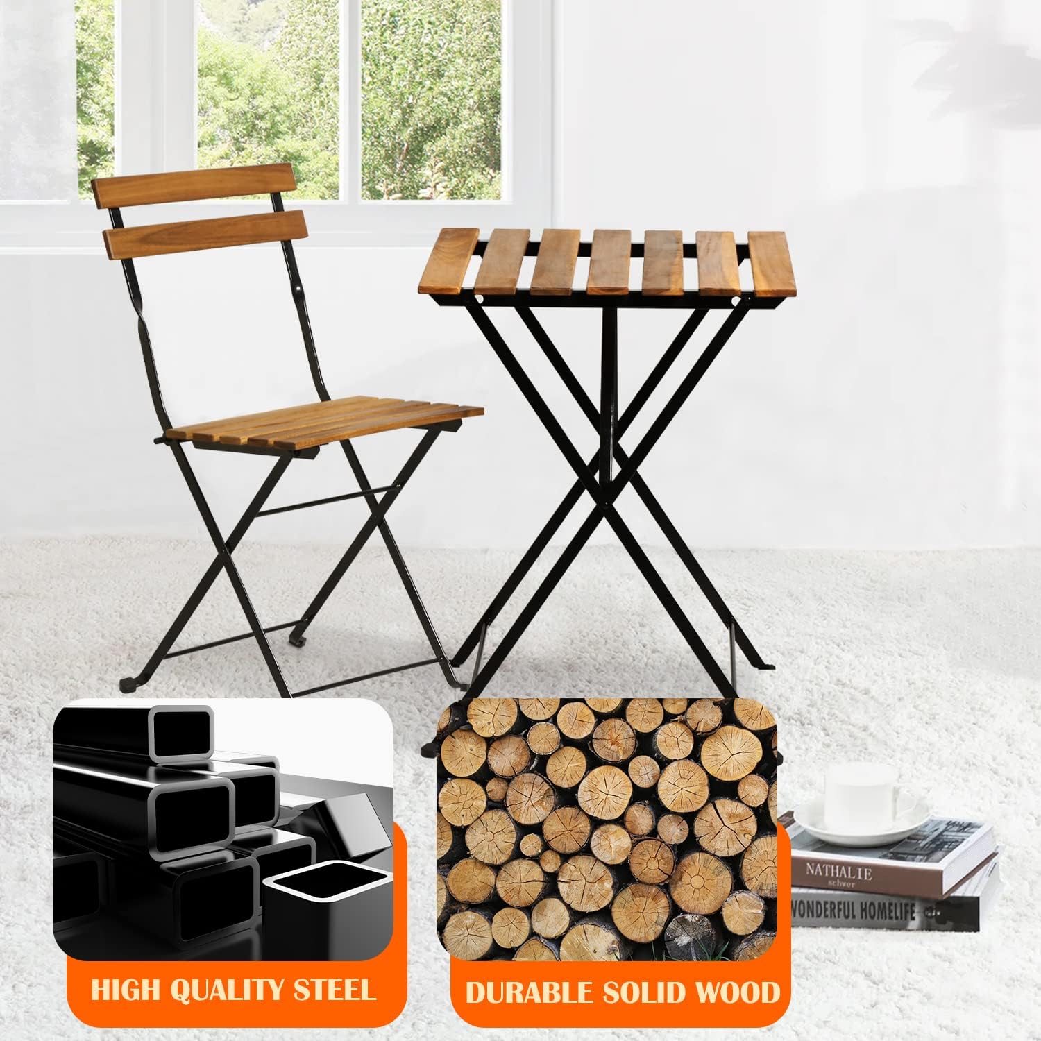 Natural wood 3-piece folding p - Outdoor Furniture Patio บทวิจารณ์และราคา