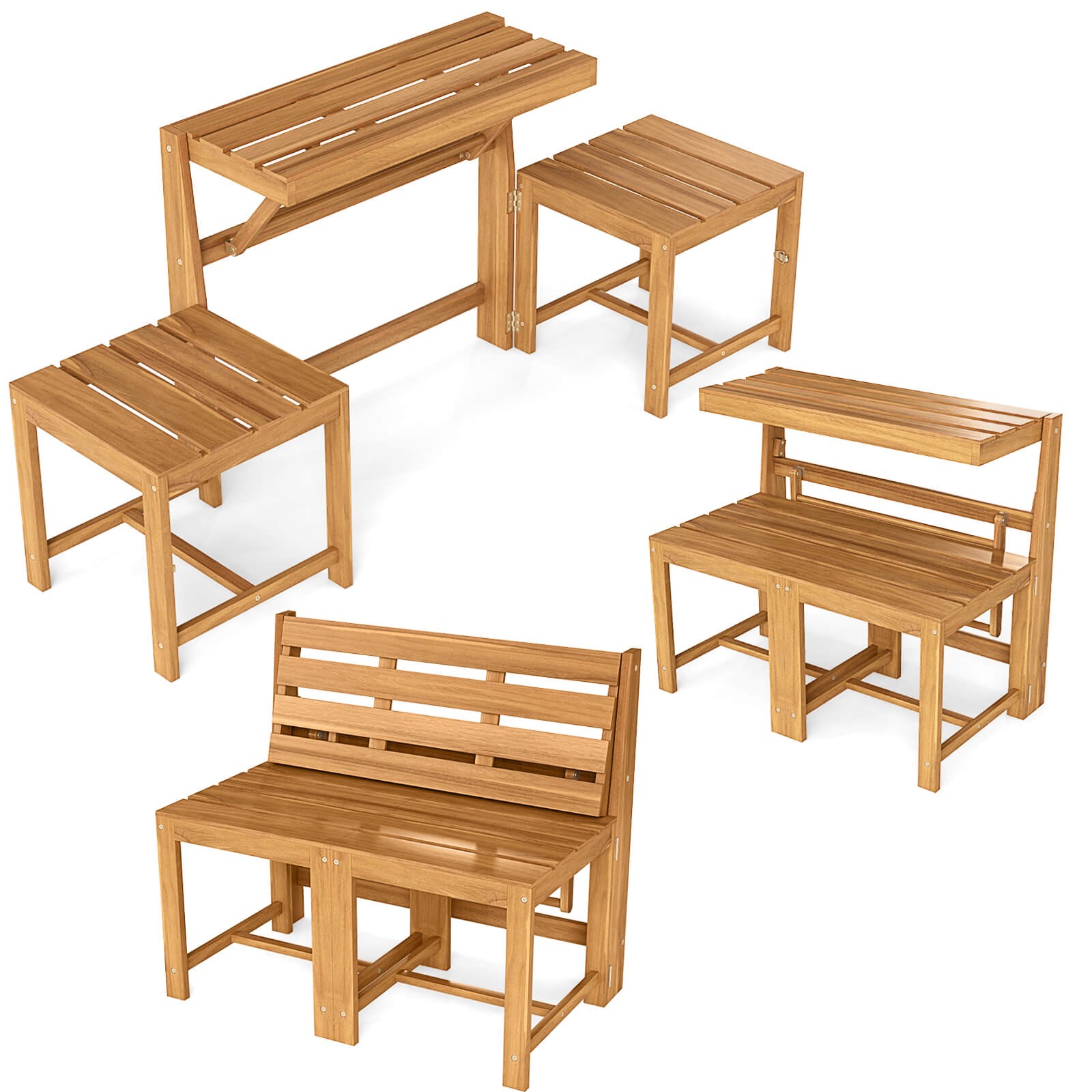 3-in-1 Outdoor Acacia Wood Lov - Outdoor Furniture Loveseat บทวิจารณ์และราคา