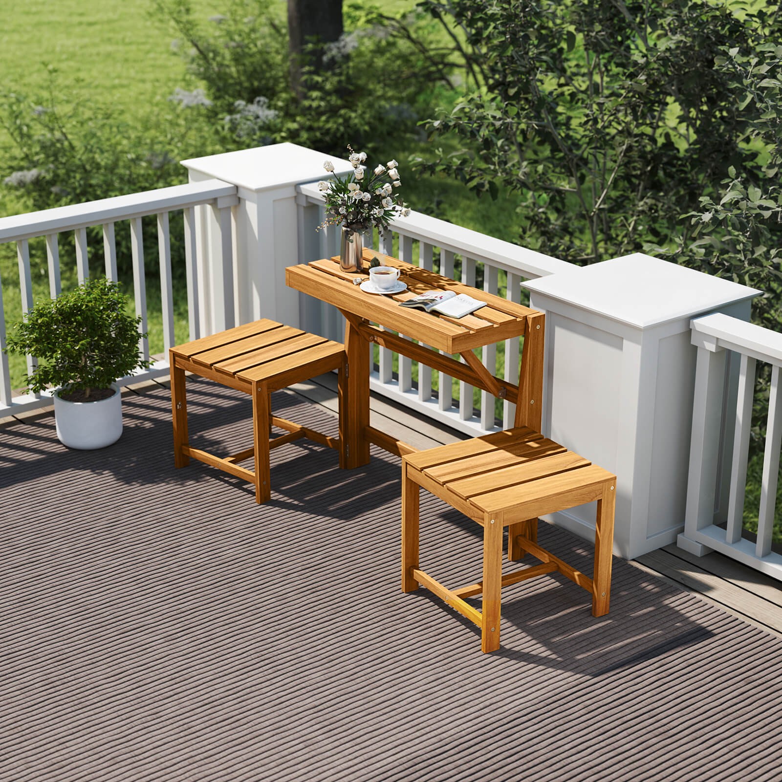 3-in-1 Outdoor Acacia Wood Lov - Outdoor Furniture Loveseat บทวิจารณ์และราคา