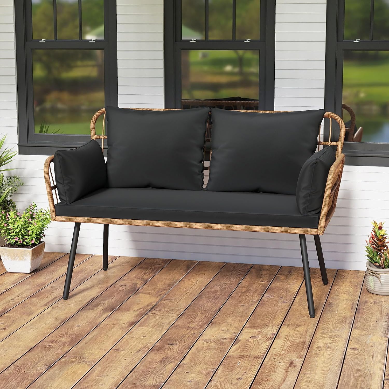 2-Seat PE Rattan Patio Lovesea - Outdoor Furniture Loveseat บทวิจารณ์และราคา