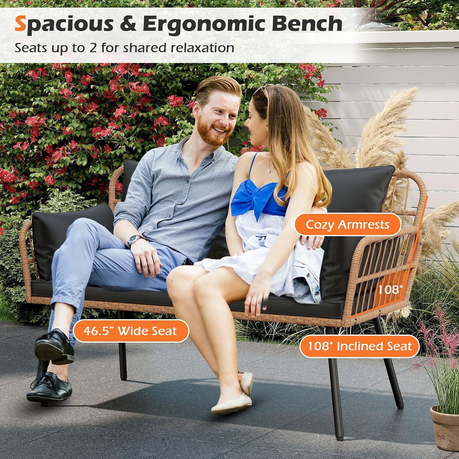 2-Seat PE Rattan Patio Lovesea - Outdoor Furniture Loveseat บทวิจารณ์และราคา