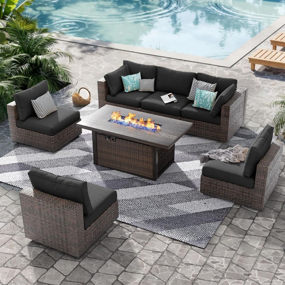 7-Piece Outdoor Wicker Section - Outdoor Furniture Fire Pit บทวิจารณ์และราคา