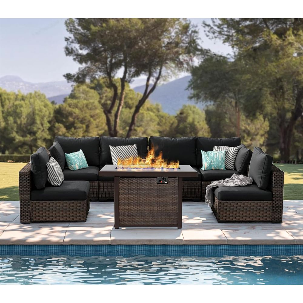 7-Piece Outdoor Wicker Section - Outdoor Furniture Fire Pit บทวิจารณ์และราคา