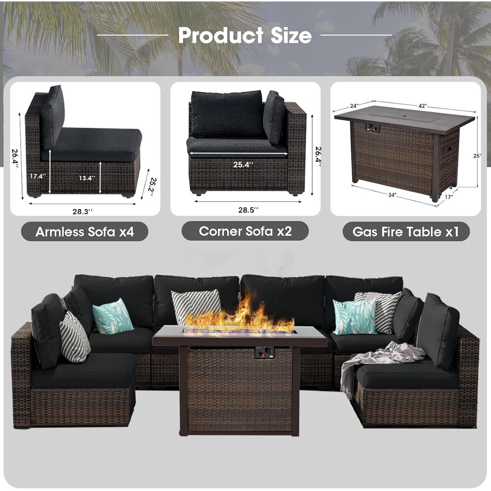 7-Piece Outdoor Wicker Section - Outdoor Furniture Fire Pit บทวิจารณ์และราคา