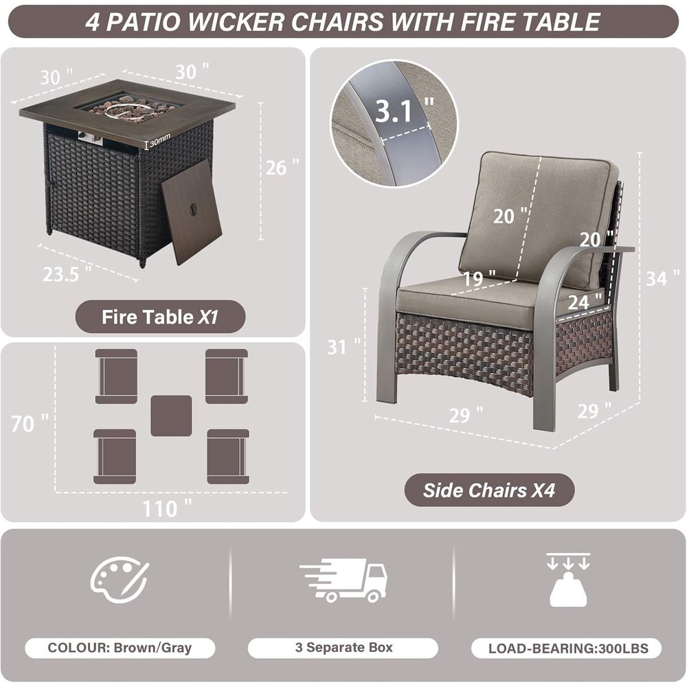 5-Piece Patio Furniture Set wi - Outdoor Furniture Fire Pit บทวิจารณ์และราคา