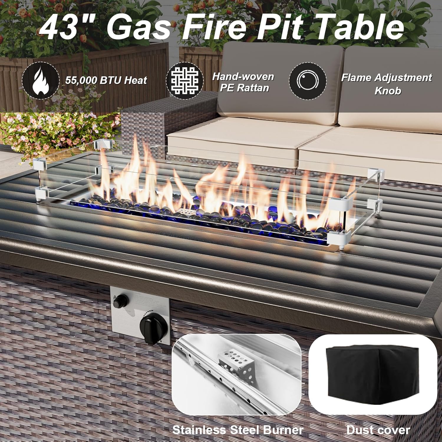 Patio Furniture Set with Fire  - Outdoor Furniture Fire Pit บทวิจารณ์และราคา