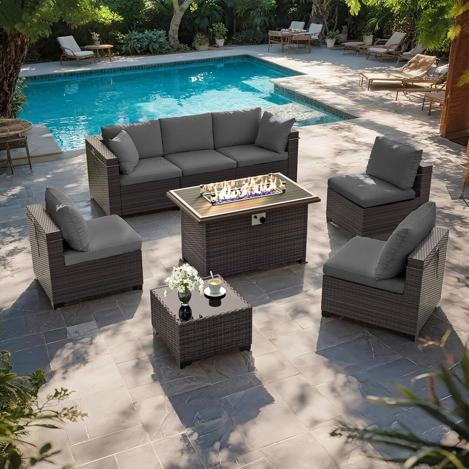 Patio Furniture Set with Fire  - Outdoor Furniture Fire Pit บทวิจารณ์และราคา