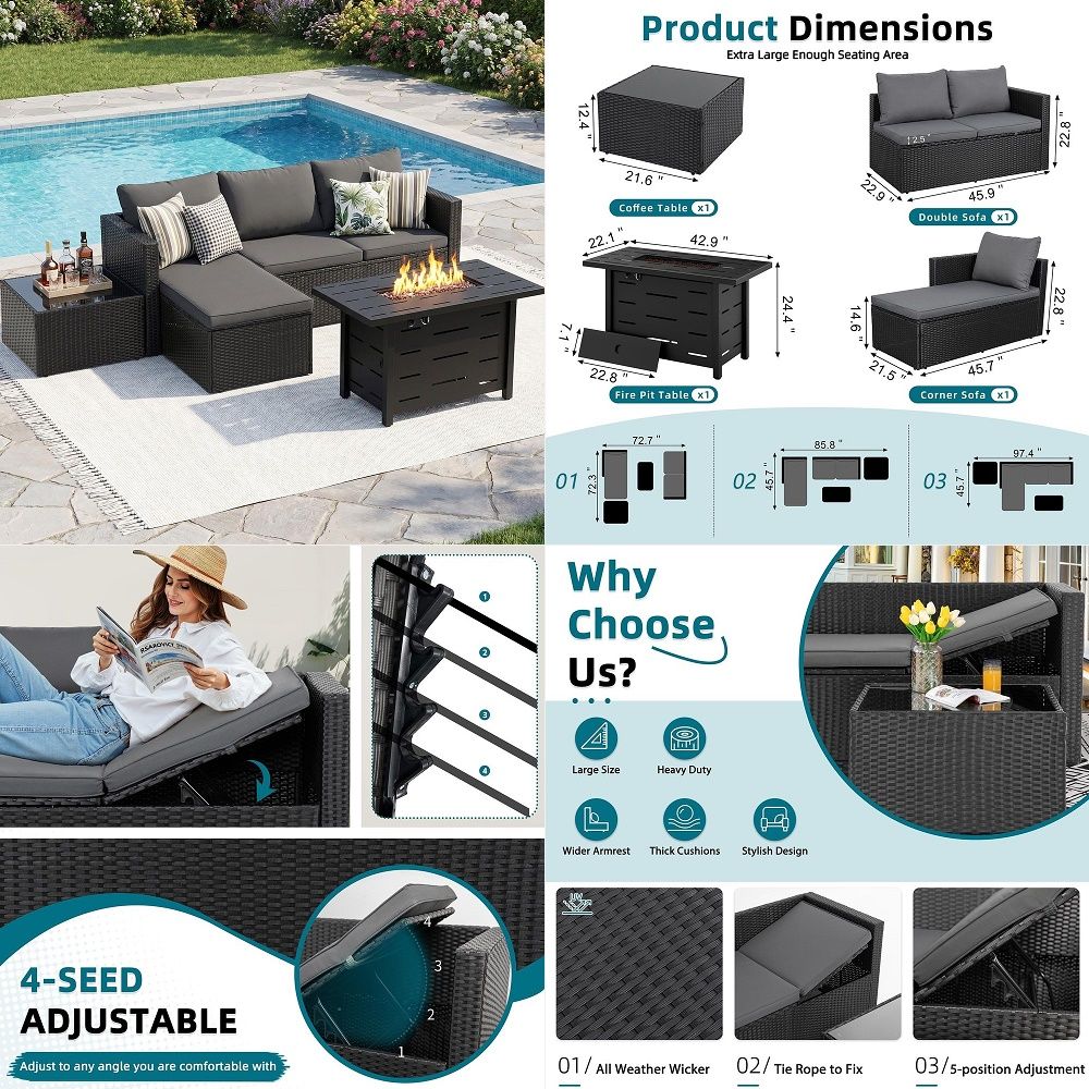 4Piece Patio Furniture Set wit - Outdoor Furniture Fire Pit บทวิจารณ์และราคา