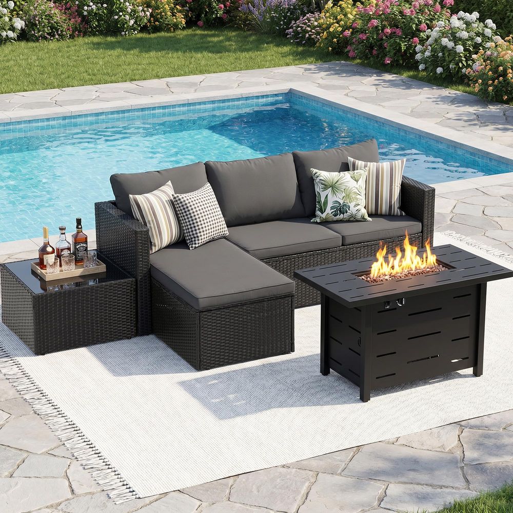 4Piece Patio Furniture Set wit - Outdoor Furniture Fire Pit บทวิจารณ์และราคา