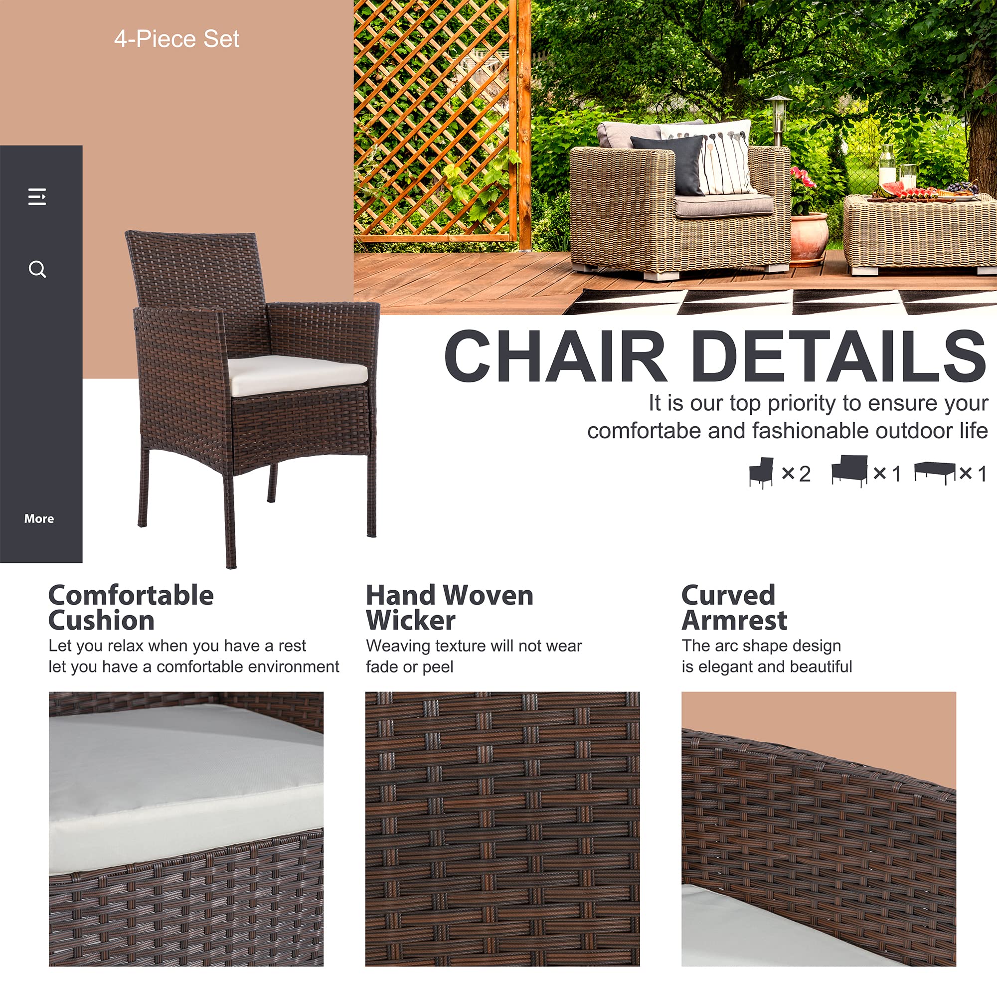 4 Piece Outdoor Wicker Rattan  - Outdoor Furniture Loveseat บทวิจารณ์และราคา
