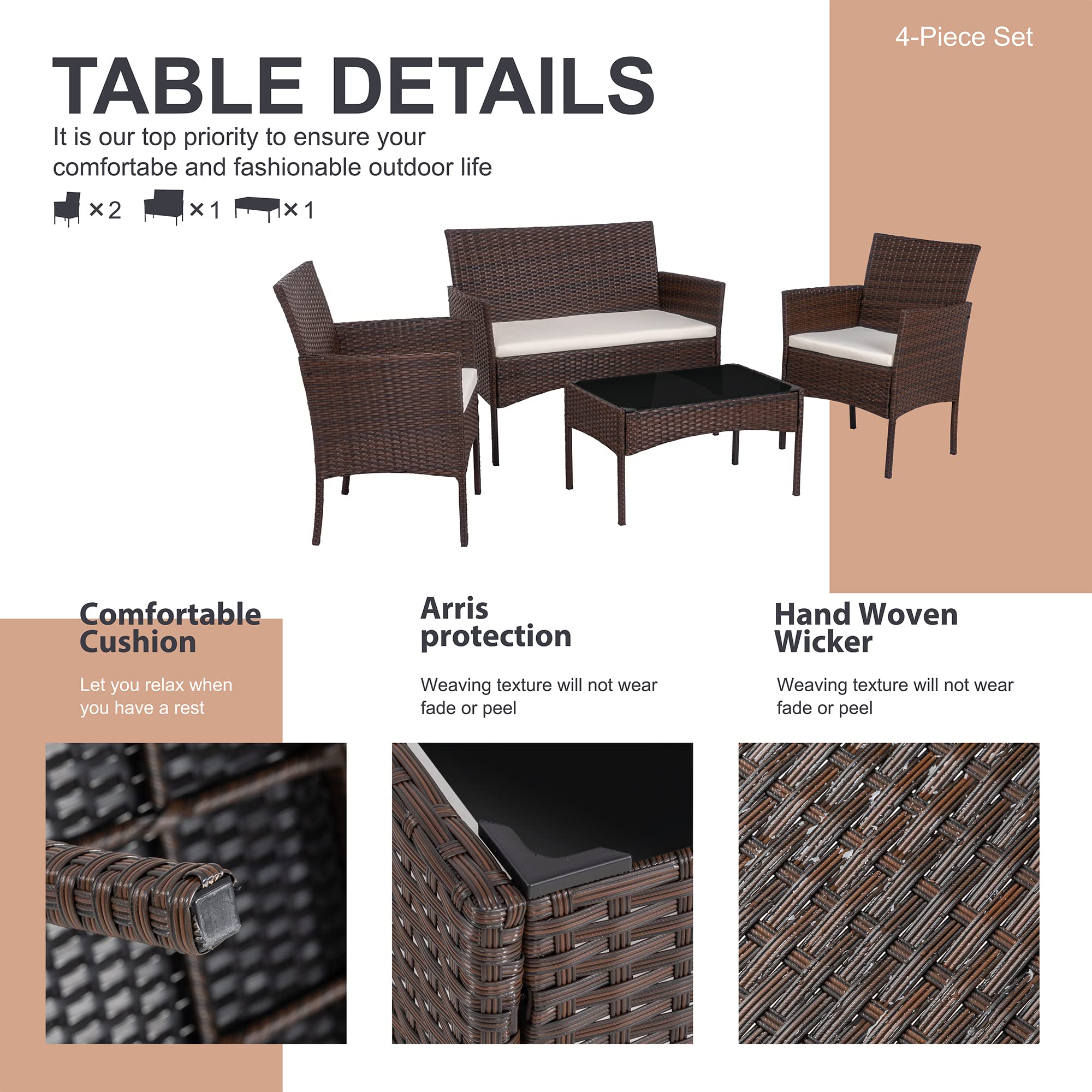 4 Piece Outdoor Wicker Rattan  - Outdoor Furniture Loveseat บทวิจารณ์และราคา