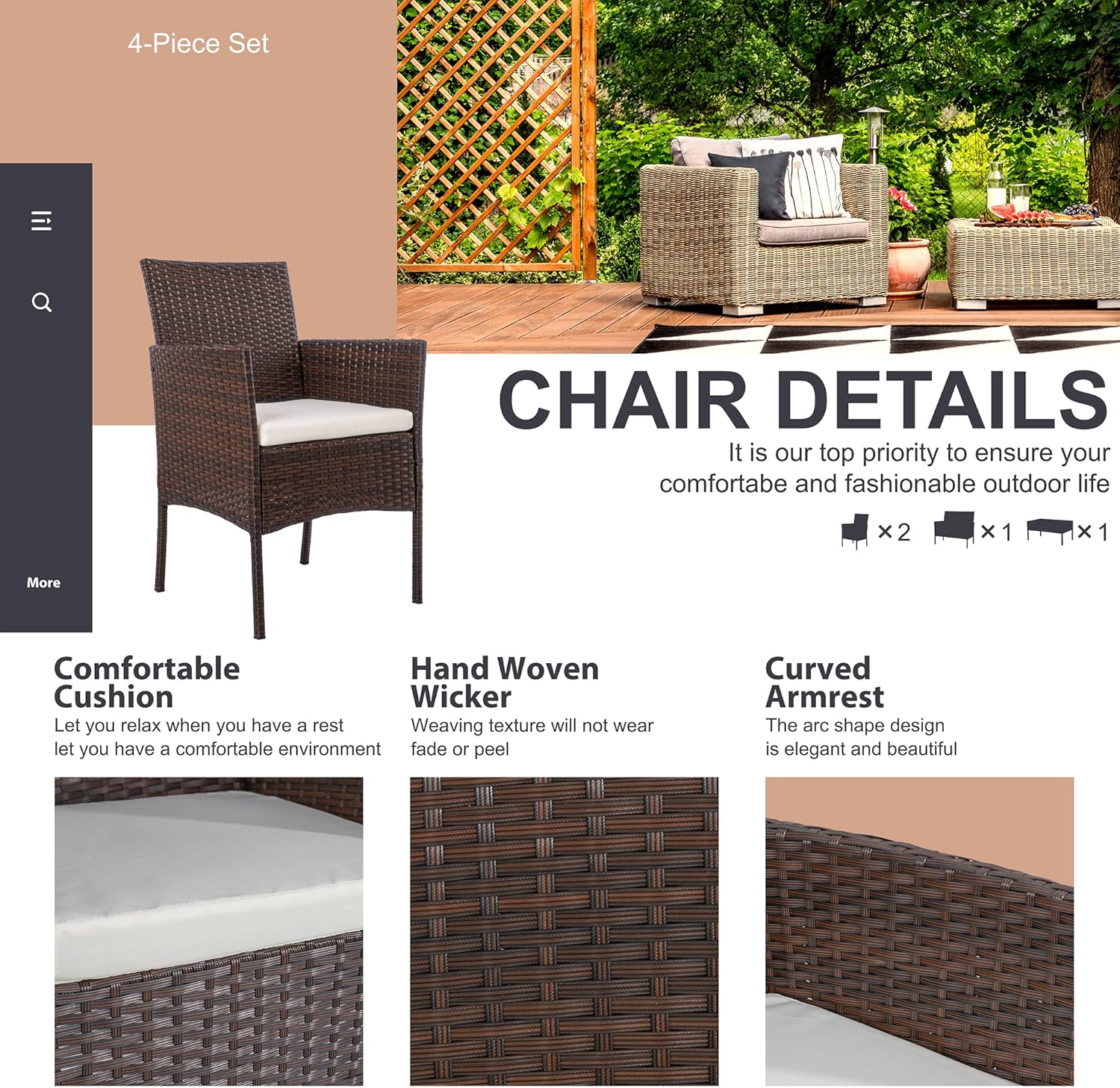 Brown Wicker Rattan 4 Piece Ou - Outdoor Furniture Loveseat บทวิจารณ์และราคา