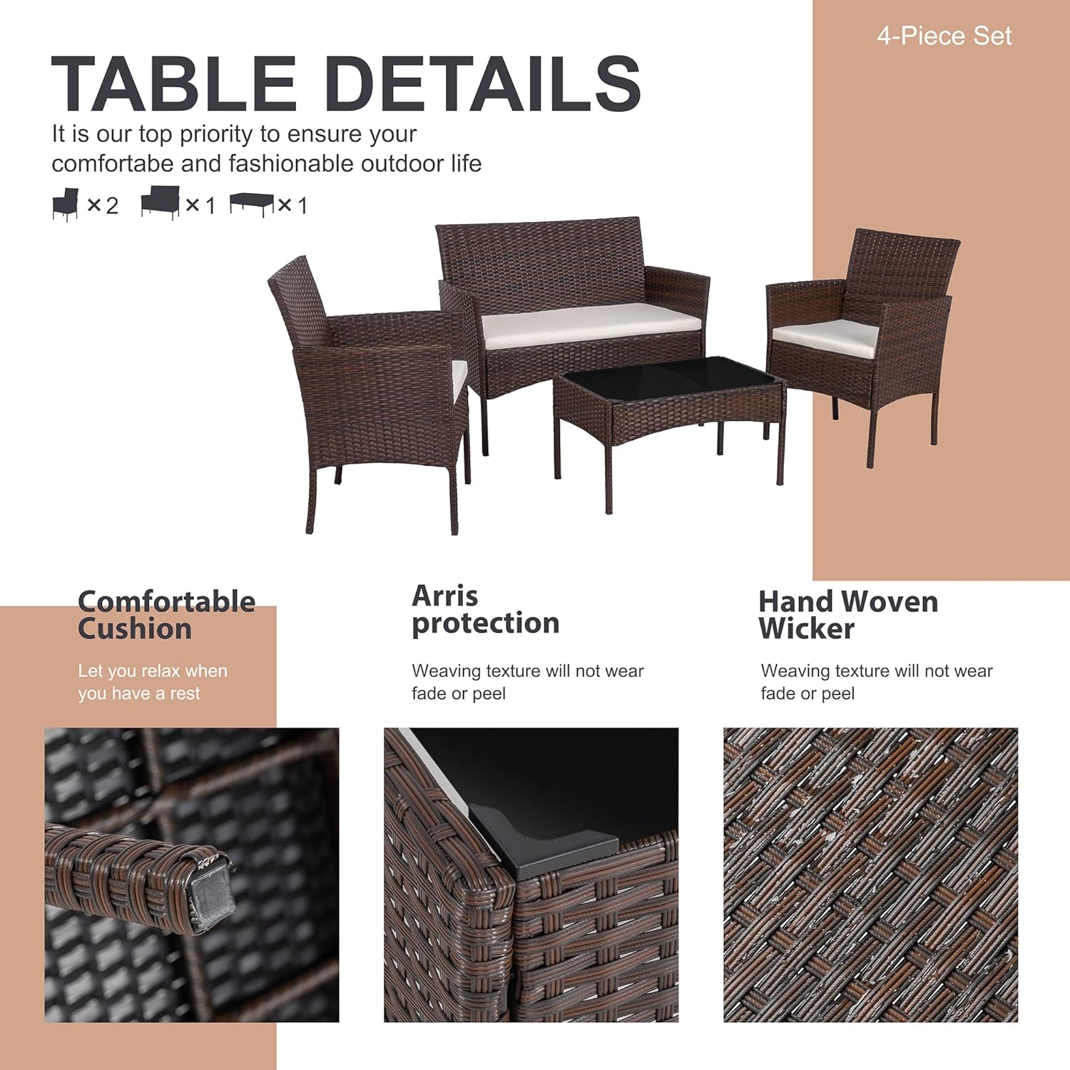 Brown Wicker Rattan 4 Piece Ou - Outdoor Furniture Loveseat บทวิจารณ์และราคา